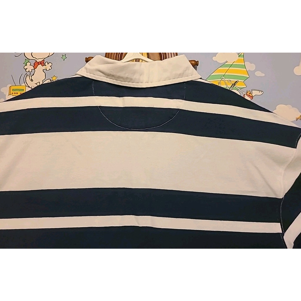 American Eagle Super Soft Long Sleeve Rugby Polo Size Medium Blue White Striped - Picture 6 of 13